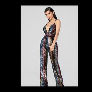 Rainbow colored sequin jumpsuit Fashionnova